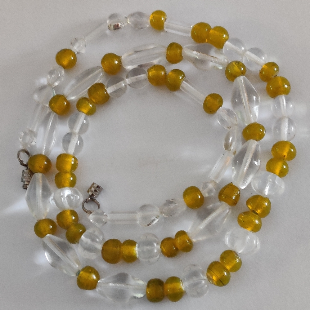 Vintage Czech Amber and Clear Glass Necklace